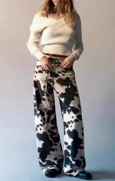Cow Print Denim Jeans