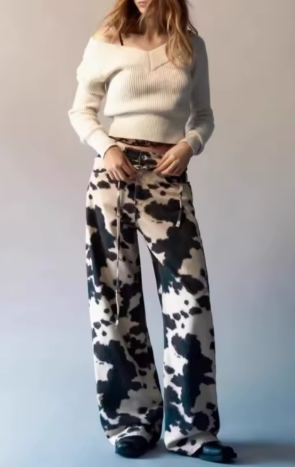 Cow Print Denim Jeans