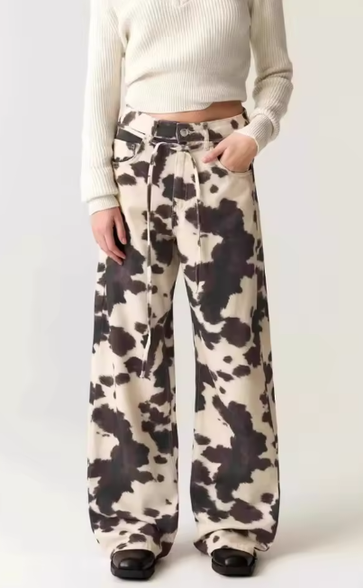 Cow Print Denim Jeans