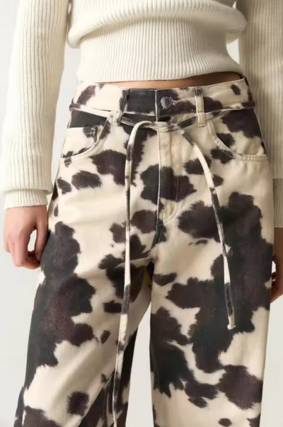 Cow Print Denim Jeans