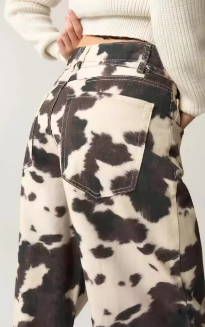 Cow Print Denim Jeans